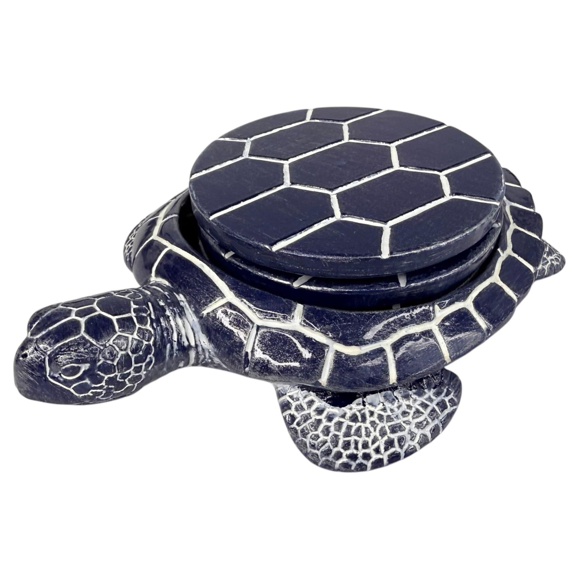 Sea Turtle Coaster Set - Coastal Ocean Beach Decor - Rustic Nautical Navy Blue and White Finish