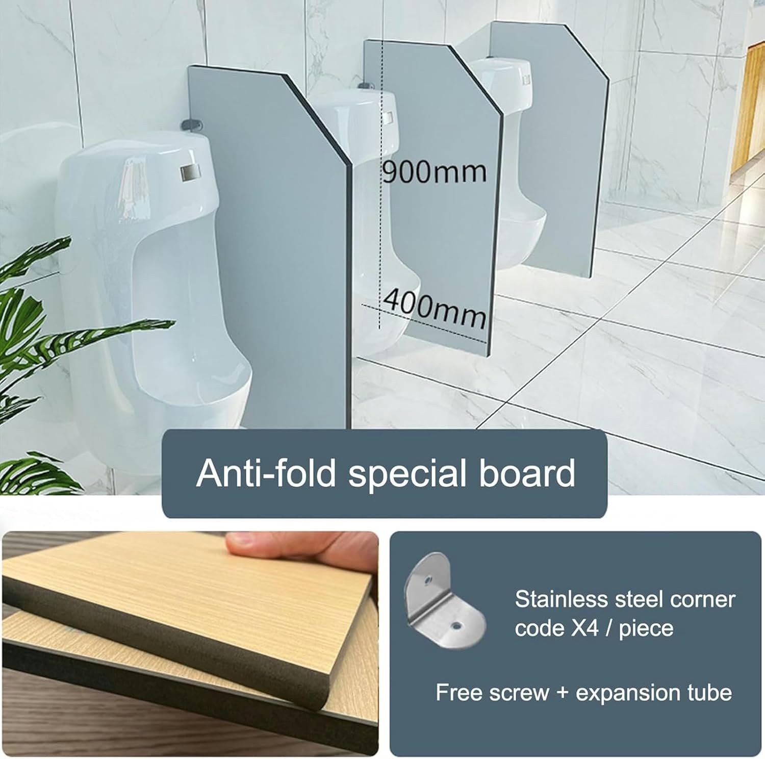 Partition for Toilet, Partition for Urinary Wall Mounted On The Wall, Privacy Screen for Urinal with Public Health Partition, Stainless Steel Accessories, Wear Resistant,