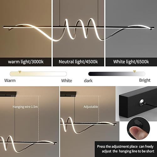 Miniatura 9 de Lámpara colgante, lámpara colgante lineal LED regulable, lámpara LED moderna curva, candelabros para comedor
