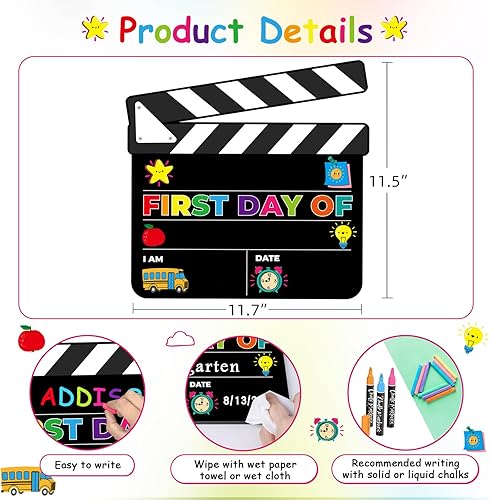 Miniatura 7 de FLYAB Letrero de pizarra para el primer y último día de escuela, tablero de doble cara personalizado para el primer día de regreso a clases, para