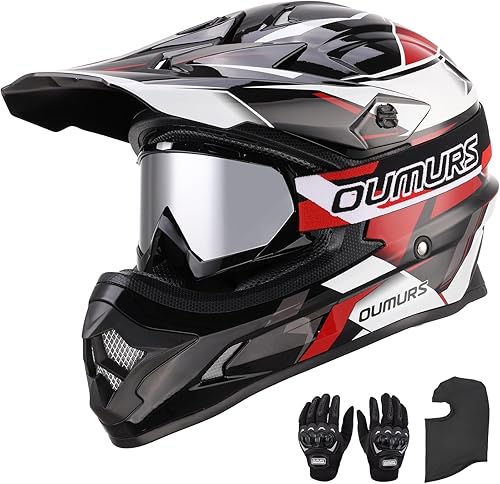 Miniatura 1 de DOT - Casco de motocross para adultos con gafas, guantes y máscara ajustable, visera solar, casco para adultos, todoterreno, motocross, descenso,