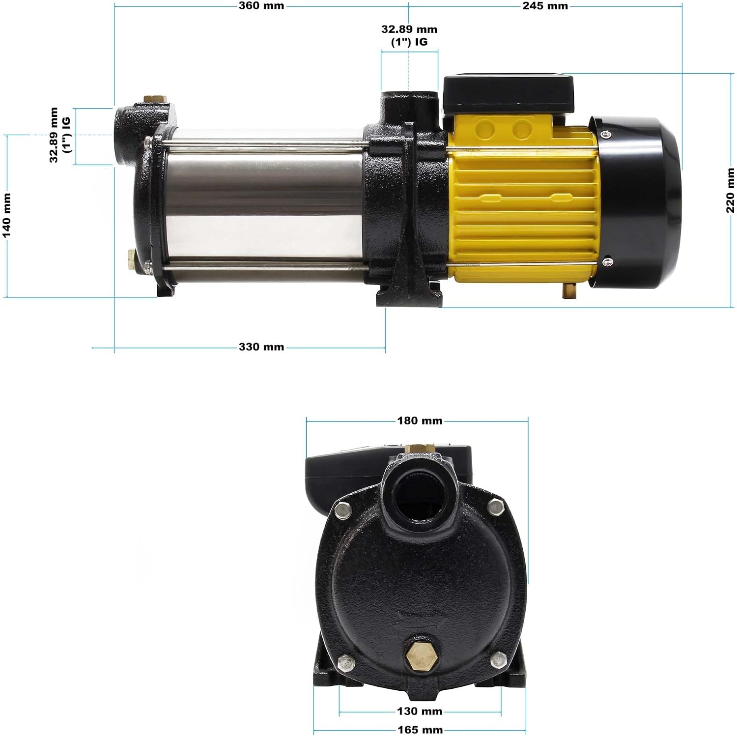 Wiltec Multi-Stage Centrifugal Pump, dimensions diagram