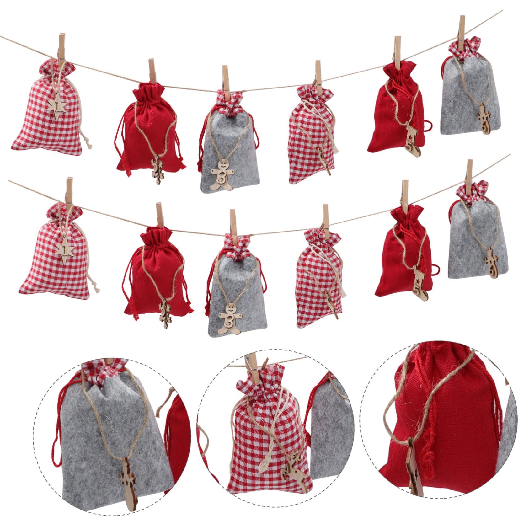 IMIKEYA Lot De 3 De Calendrier De L'avent De Noël À Cordon Conteneurs De Noël De Rangement pour d'emballage Décoratifs De Noël