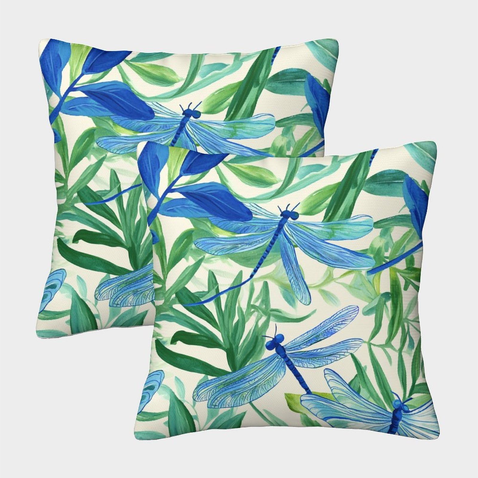 kaiyun 2 Pack Dragonfly,Green Leaves Square Pillow Cover Cushion Cover 40x40cm Suitable for Sofa Bed Chair,3D Pattern