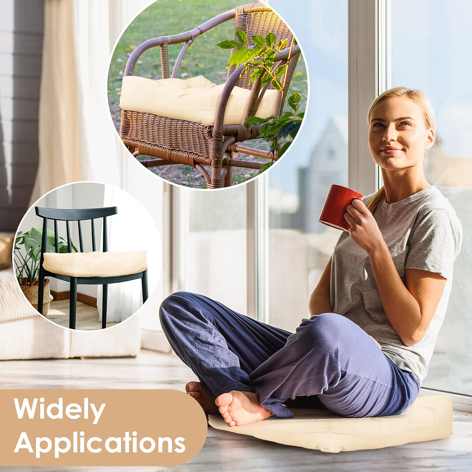 Giantex Set of 2 Tufted Patio Cushions, 4" Outdoor Seat Cushions, Waterproof & High Elasticity for Comfortable Sitting Experience, Square Chair Cushions for Indoor Outdoor Use, 2 Pack (Beige)