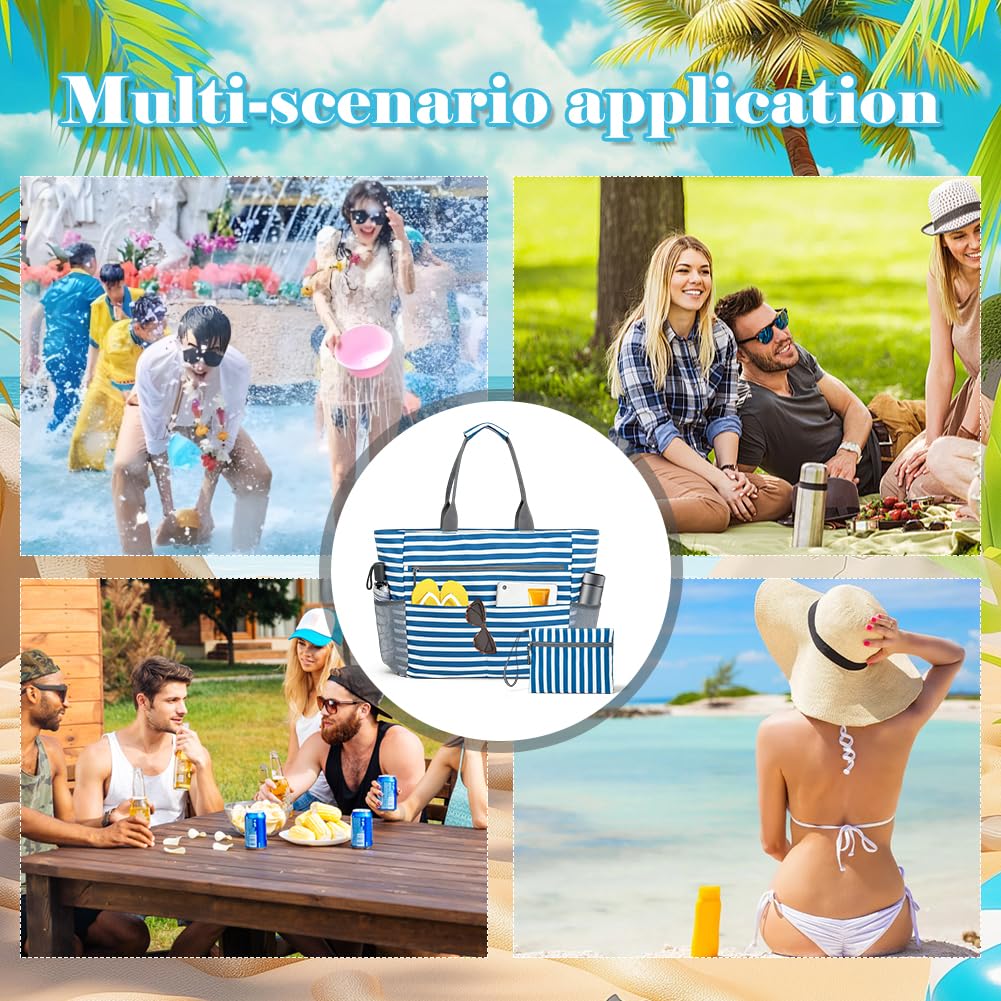Große Strandtasche mit Reißverschluss für Familie, Faltbare XXL Beach Tote Bag, Große Badetasche Damen, Wasserdichte Sandabweisend für Strand, Pool, Picknick & Reise
