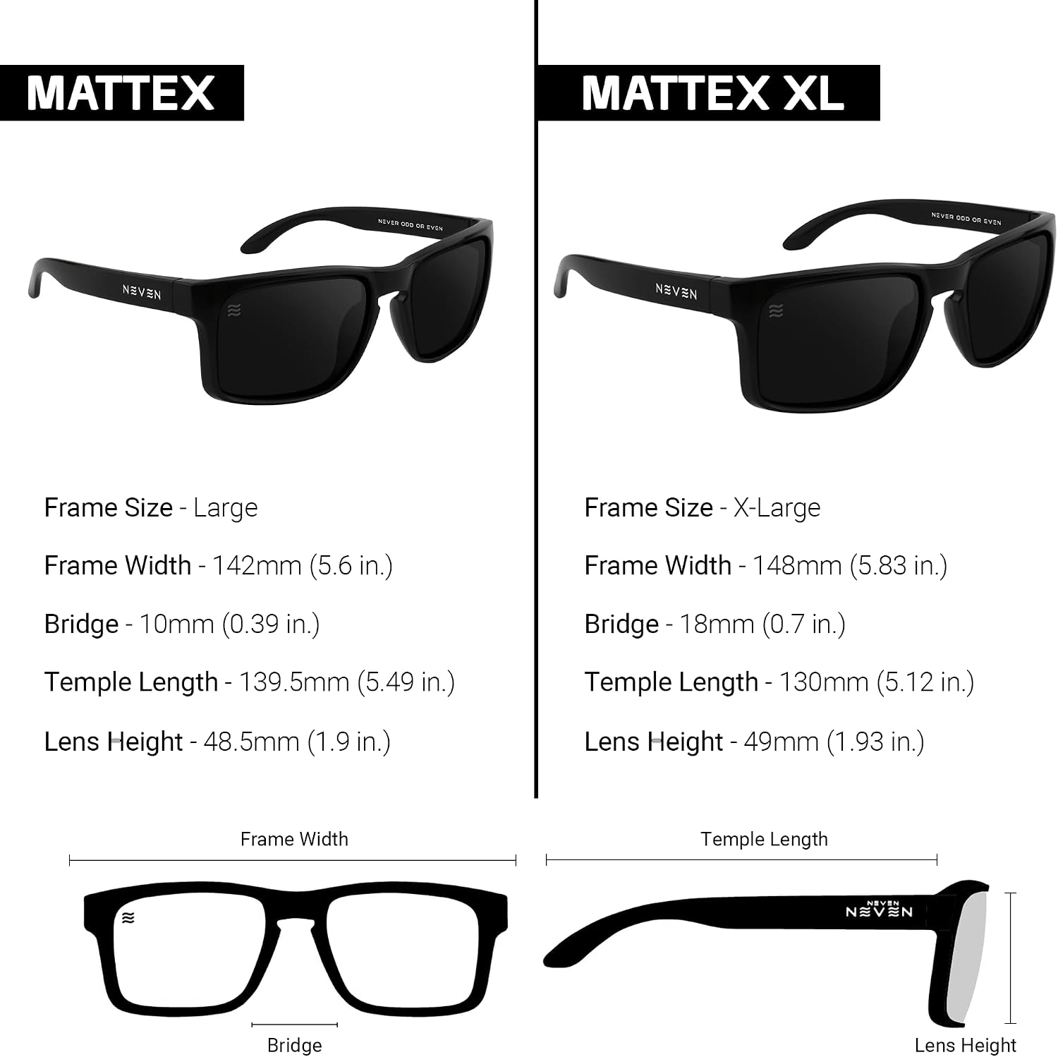 NEVEN Mattex Casual Square Sunglasses Polarized Lens, LXL