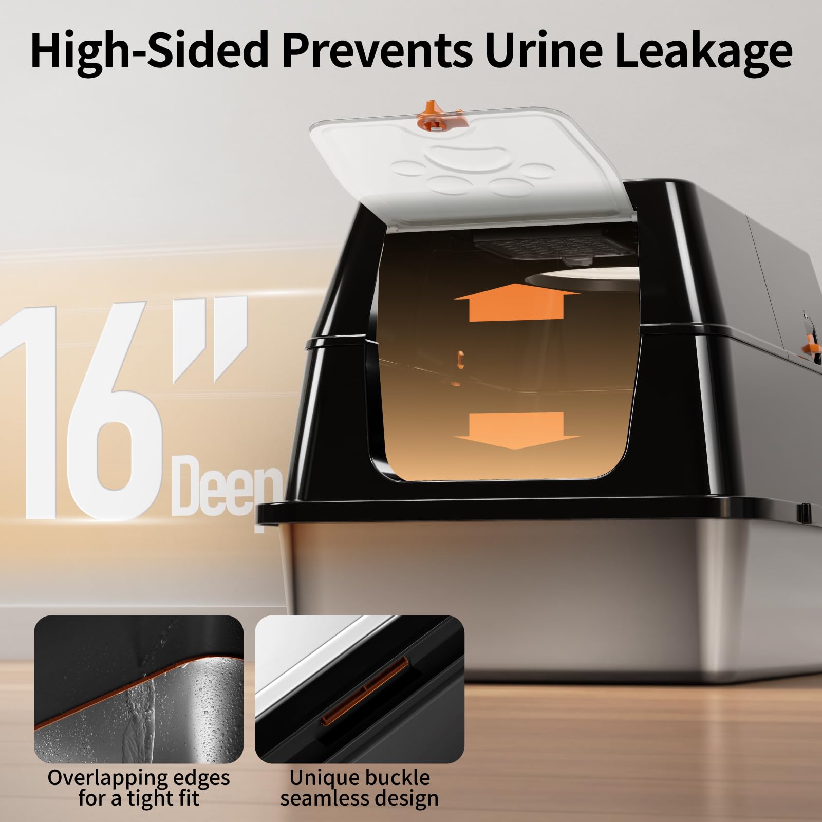 Lettiera per Gatti in Acciaio Inox, paletta lettiera gatto,Lettiera Gatto Chiusa XXL, Contenitori per lettiere con Pala, Doppio Strato Opaco Toilette per Gatti, Cassette igieniche per gatti - Nero