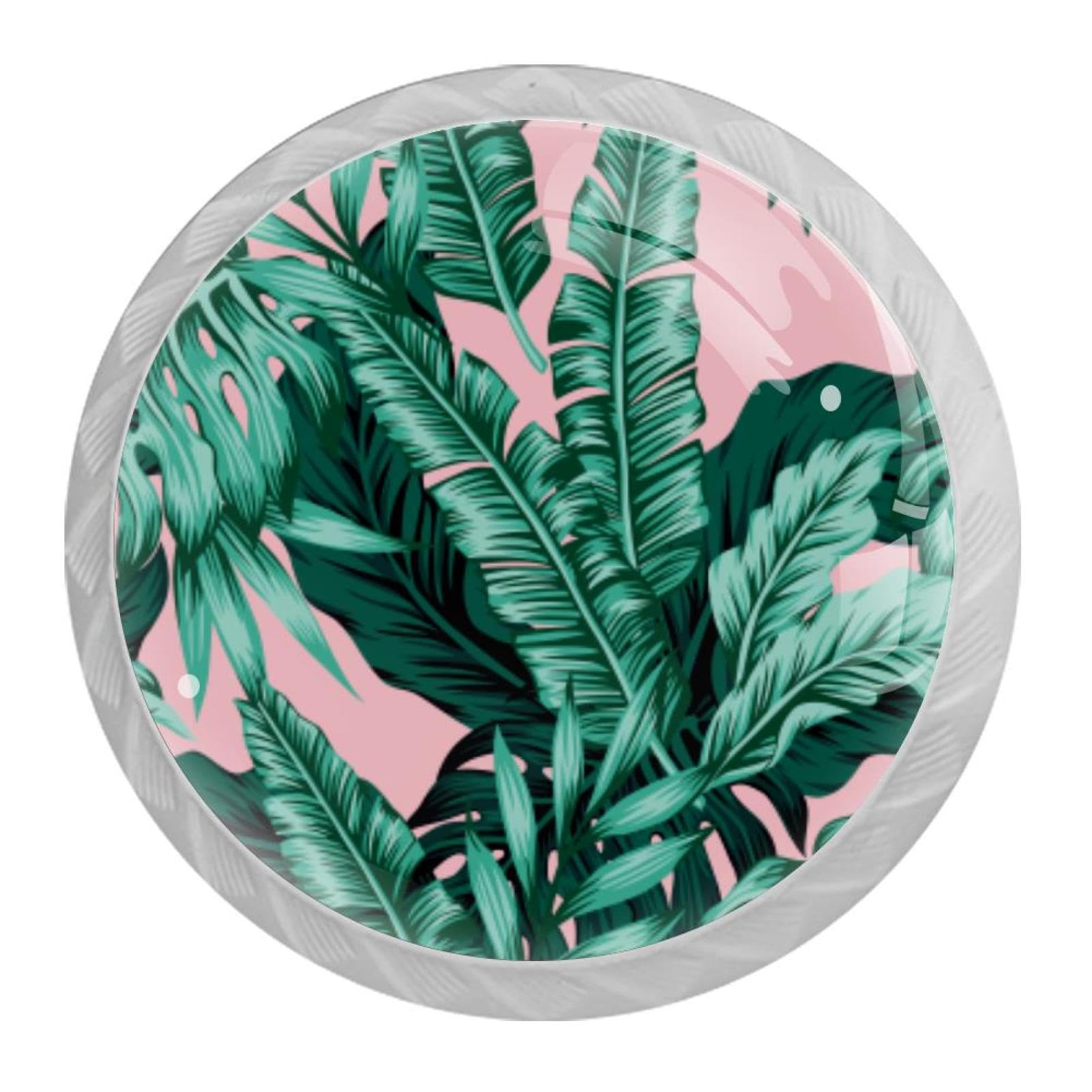 Tqmspg 4 Pieces Drawer Pulls Summer Palm Leaves Door Knobs Dresser Handles for Kitchen Wardrobe Cupboard Hardware Furniture