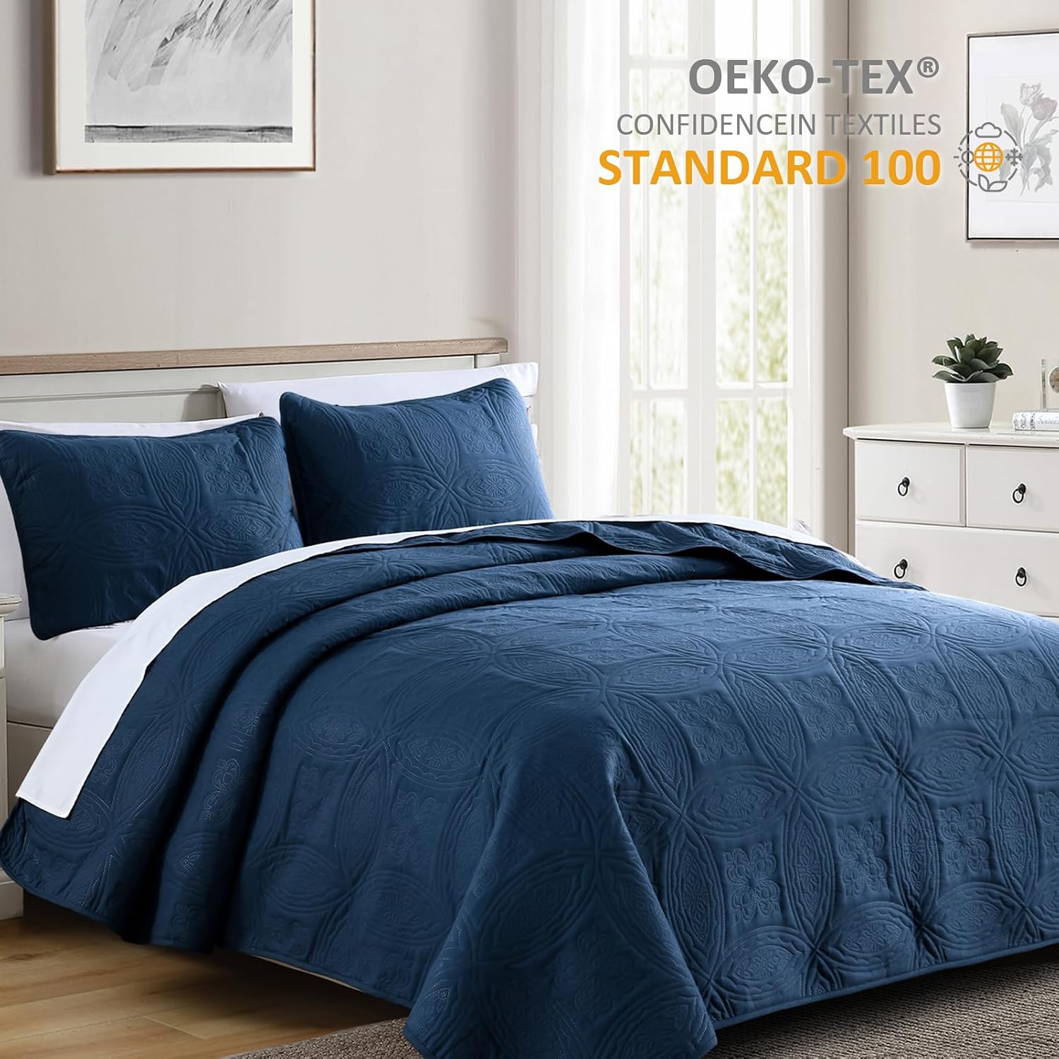 Yiran Navy Blue Quilt Set Full/Queen Size, Lightweight Bedspread image 3