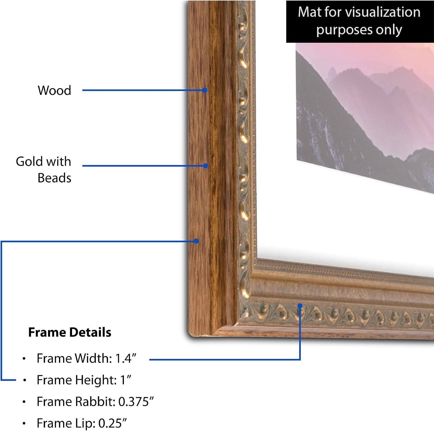 ArtToFrames 30x42 CM / 11.81x16.54 INCH Gold A3 Picture Frame, This 1.40 Inch Custom Wood Poster Frame is Dark Gold - Comes with Regular Glass and Corrugated Backing