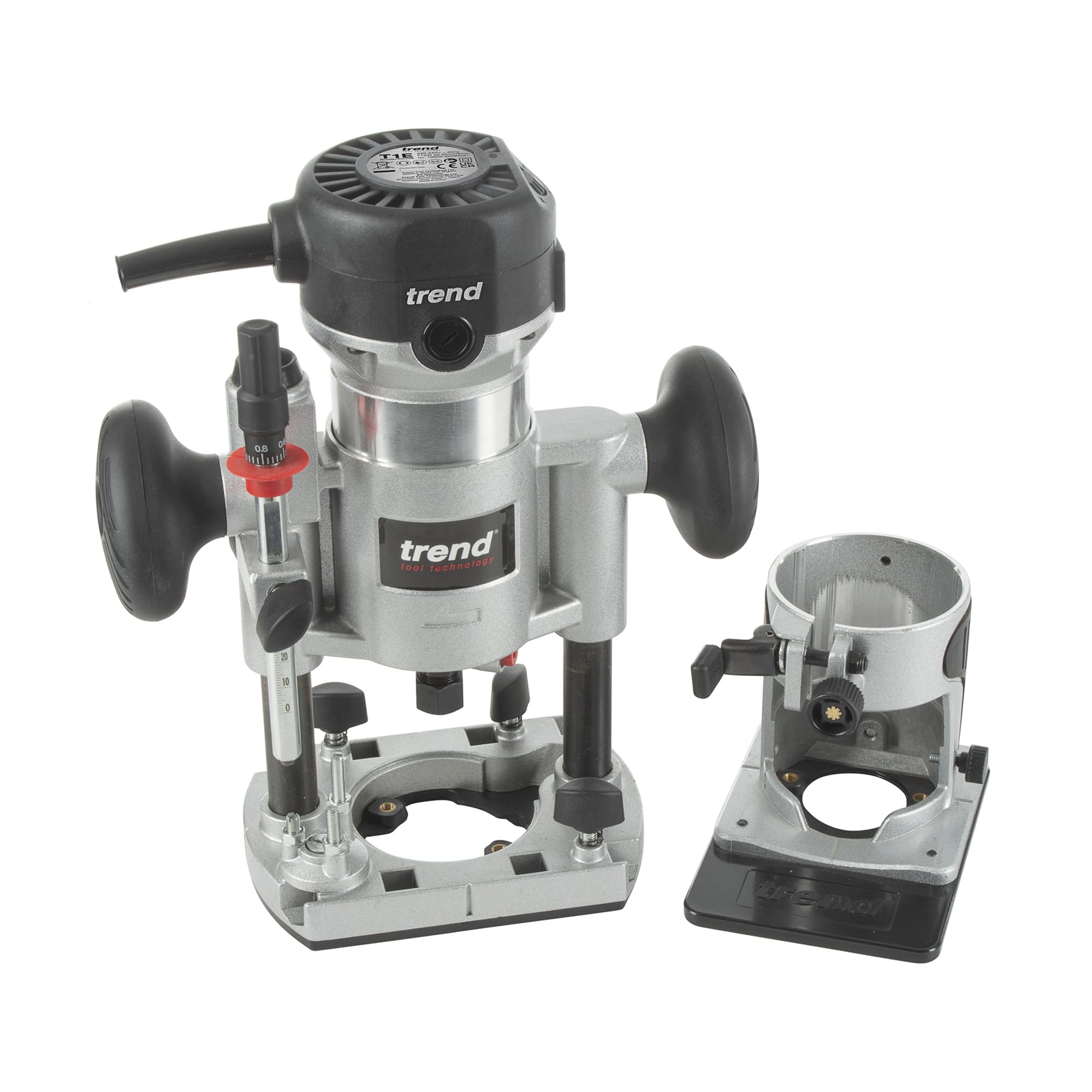 Trend T1 Fresadora de Doble Base, Pinza de 8mm, 710W, 230V, Herramienta de Corte de Precisión Compacta para Carpintería, T1EPS/EURO