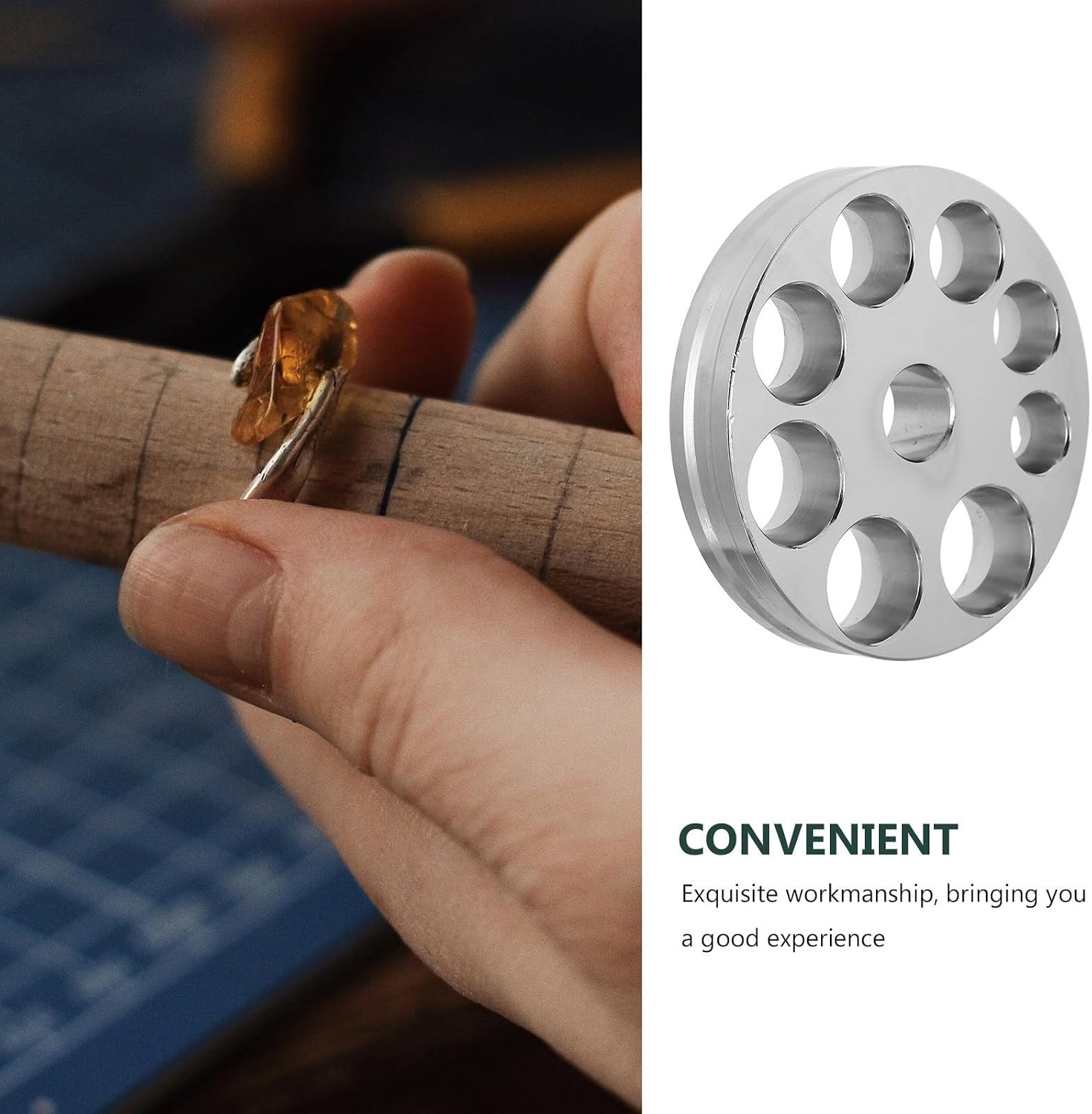 Ring Adjusting Die Jewelry Sizer Tool with 8 Holes for Repairing | Carbon Steel Base, Silver Finish, 12mm to 22mm Sizing Range, Travel Use