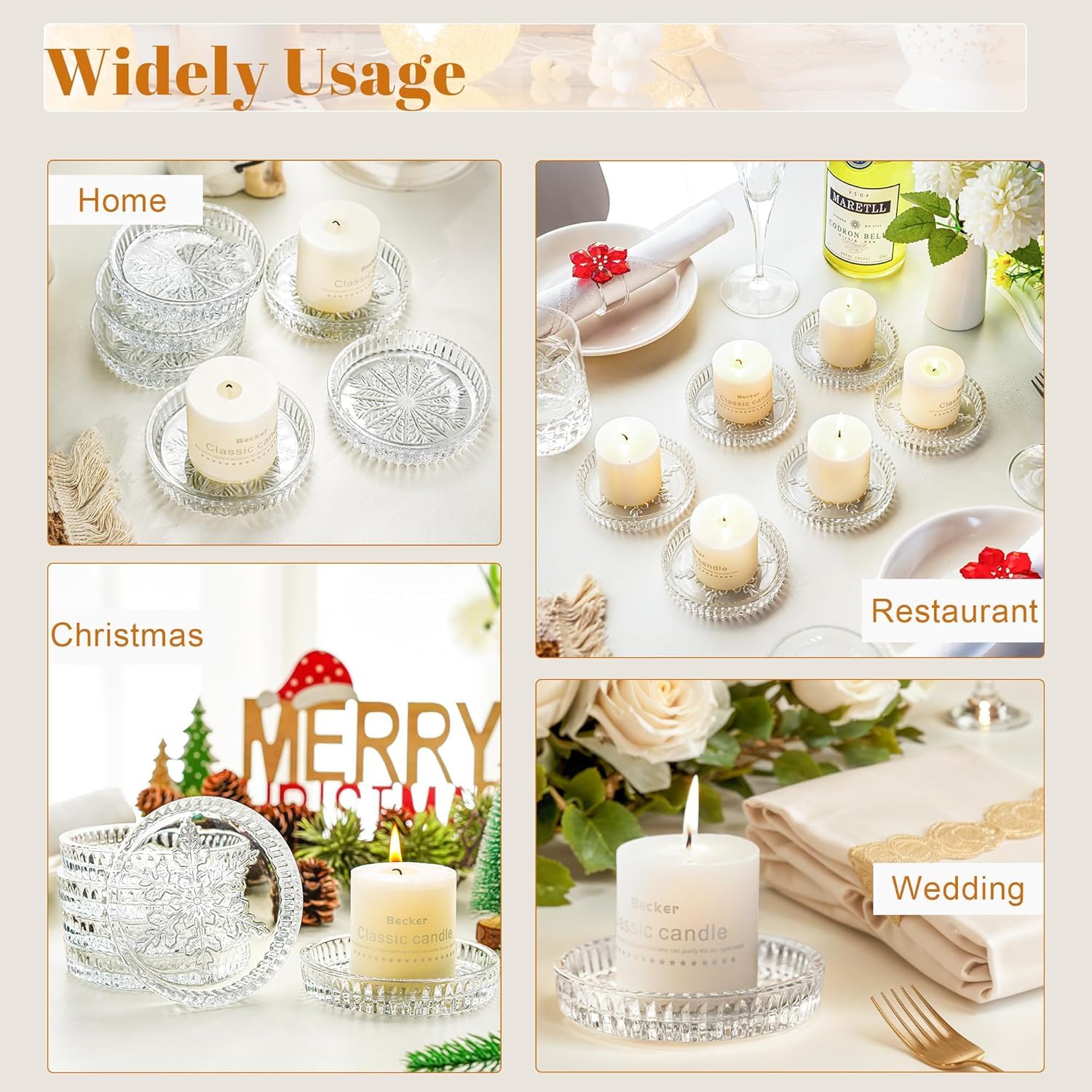 MYNA LIFE (Set of 6) 3.5 Inch Glass Candle Plates Round Votive Candle Holder Coaster Plate, Crystal Glass Candle Holder Plates for Pillar Candles, Clear Glasses Trays for Home Wedding Decoration 4