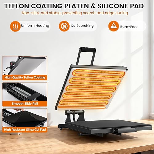 Miniatura 4 de Whubefy Prensa de calor resistente de 15 x 15 pulgadas, máquina de transferencia de calor por sublimación digital de calidad industrial con 5 hojas