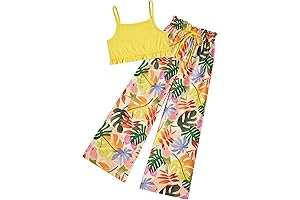 Girls Hawaiian Outfits - Summery Cami Top and Wide-Leg Pants Set