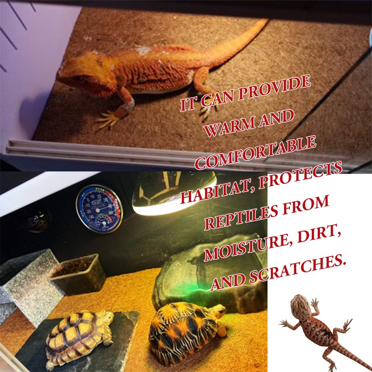Alfombra de reptil de fibra de coco natural, 36 x 18 pulgadas, alfombra de tortuga para forro de terrario de mascotas, suministros de cama de reptiles para lagarto, serpiente, camaleón,