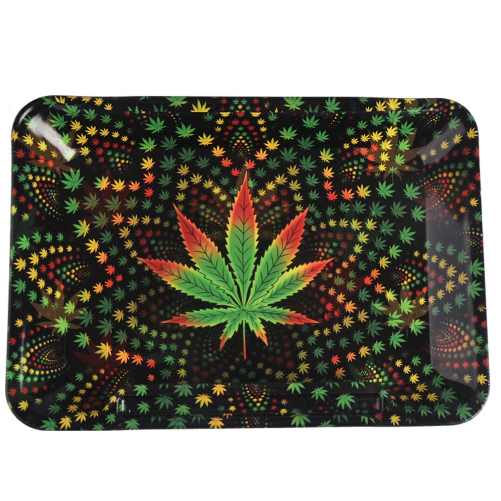 Justsmoke.me Green With Multicolor Wise Skies Metal Rolling Tray Smoking Accessories Characters Rolling Papers Rolling Tip Small (Leaf - New Small)