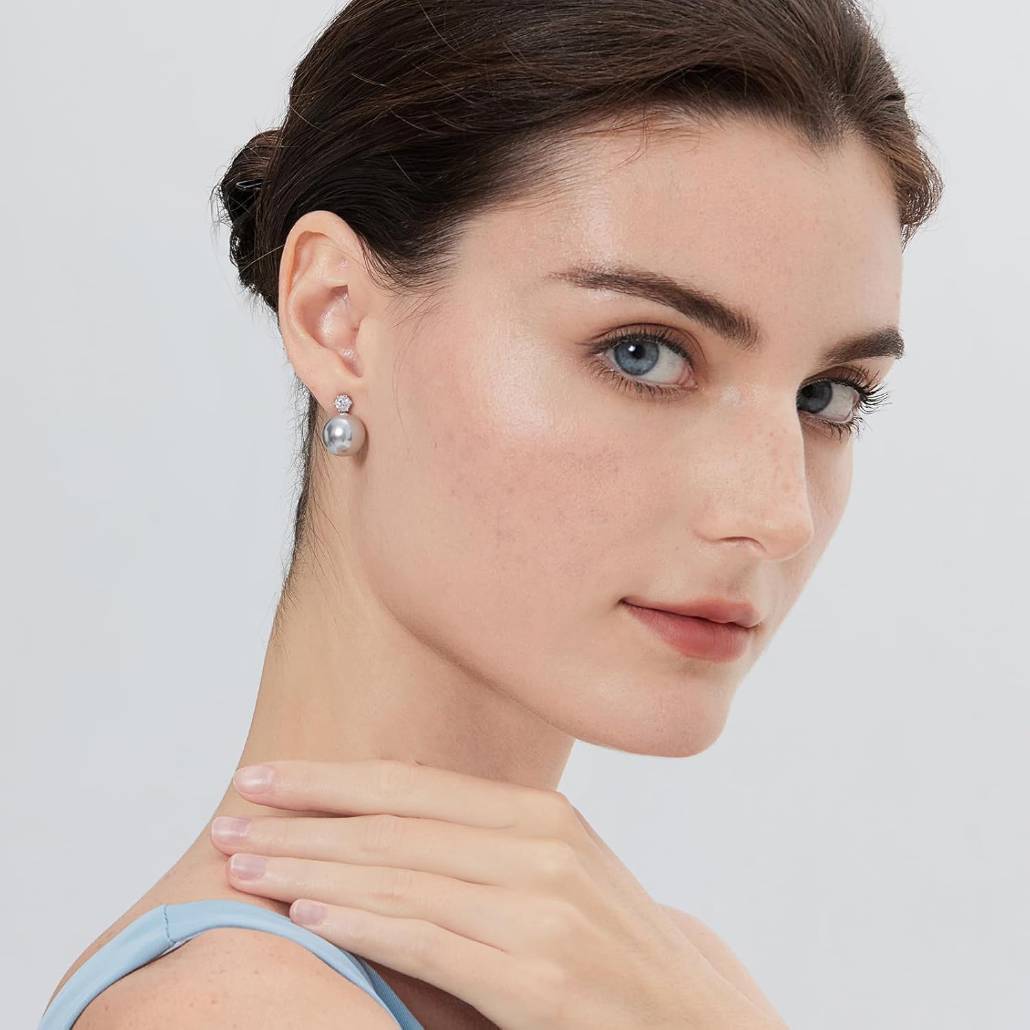 Large Pearl Stud Earring, 925 Sterling Silver Cubic Zirconia Pearl Earring for Women, 10MM-12MM Pearl Jewelry Gift for Women - Image 5