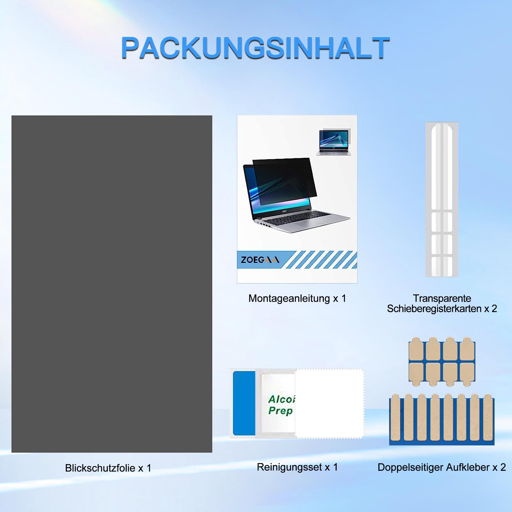 ZOEGAA Blickschutzfolie 24 zoll 16:9 für Monitor, Anti-Blaulicht 24" Sichtschutzfolie Bildschirm, Blendschutz Sichtschutz Monitor, Abnehmbar Computer Privacy Screen für HP Lenovo Dell Samsung Asus