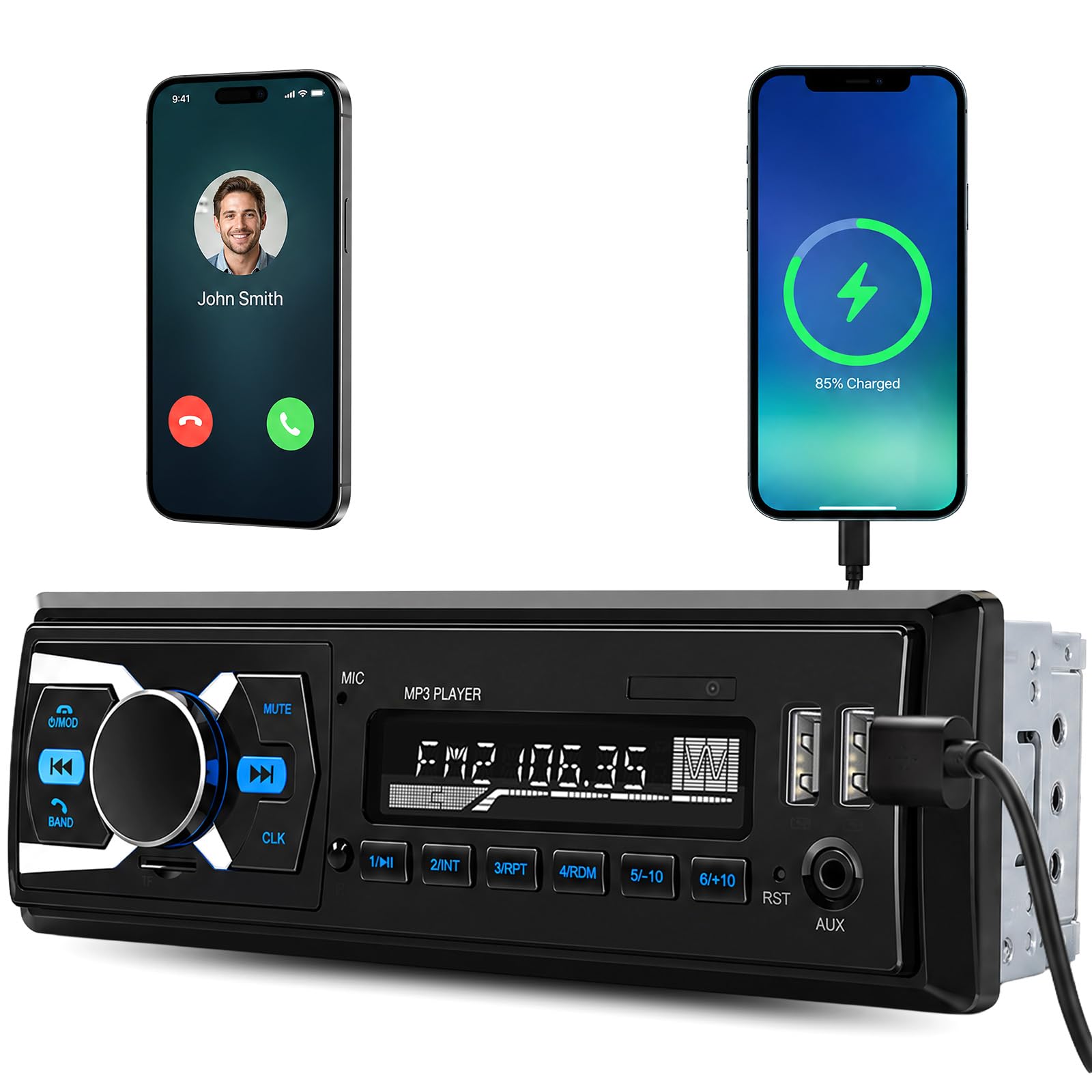 SIXTOP DAB Autoradio con sistema vivavoce Bluetooth, autoradio 1DIN con radio FM/display orologio LCD, lettore MP3