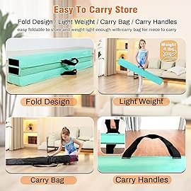 MARFULA 6 FT / 8 FT / 9 FT Folding Gymnastics Beam Foam Balance Floor Beam - Extra Firm - Suede Cover - Anti Slip Bottom with Carry Bag for Kids/Adults Home Use