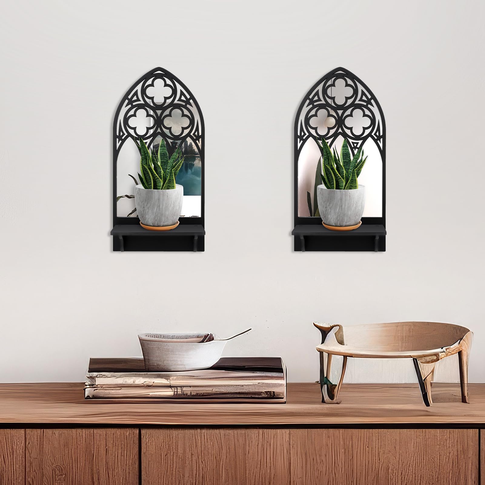 Ovveroche 2 Set Gothic Candle Sconces Wall Decor, Arch Cathedral Frame Gothic Wall Sconce Candle Holder for Bedroom, Bathroom, Dining Room, Living Room, Black