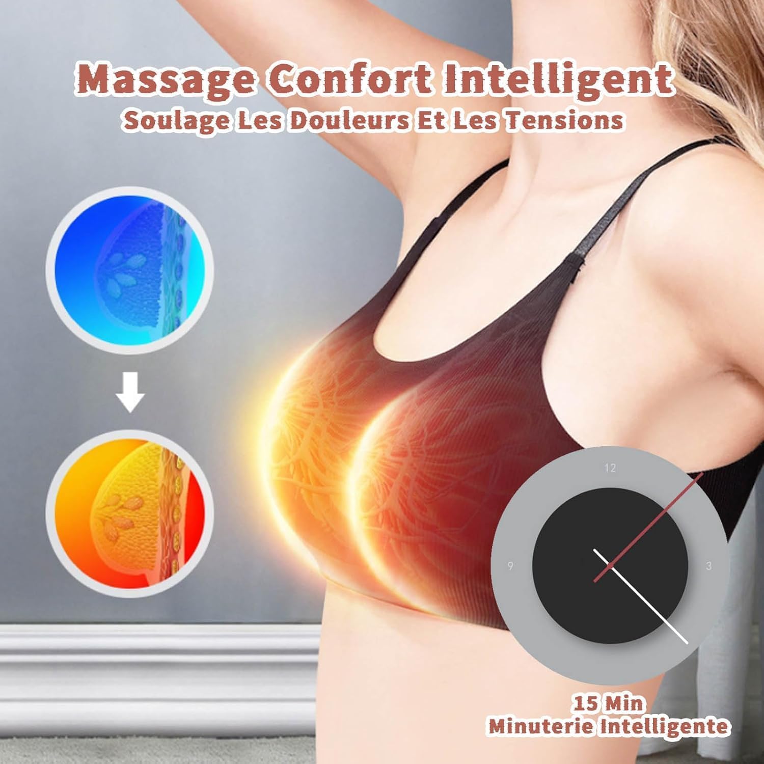 Brassière Massante, Masseur Électrique De Sein De Massage De 3 Modes, Soutien Gorge Massage Chauffant Femme