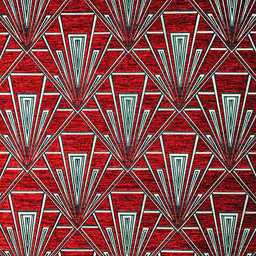 Pandoras Upholstery Claret (Tamara) Gatsby Art Deco Velvet Chenille Fibre Naturelle Curtain Upholstery Blind Fabric (, Per Full Metre)