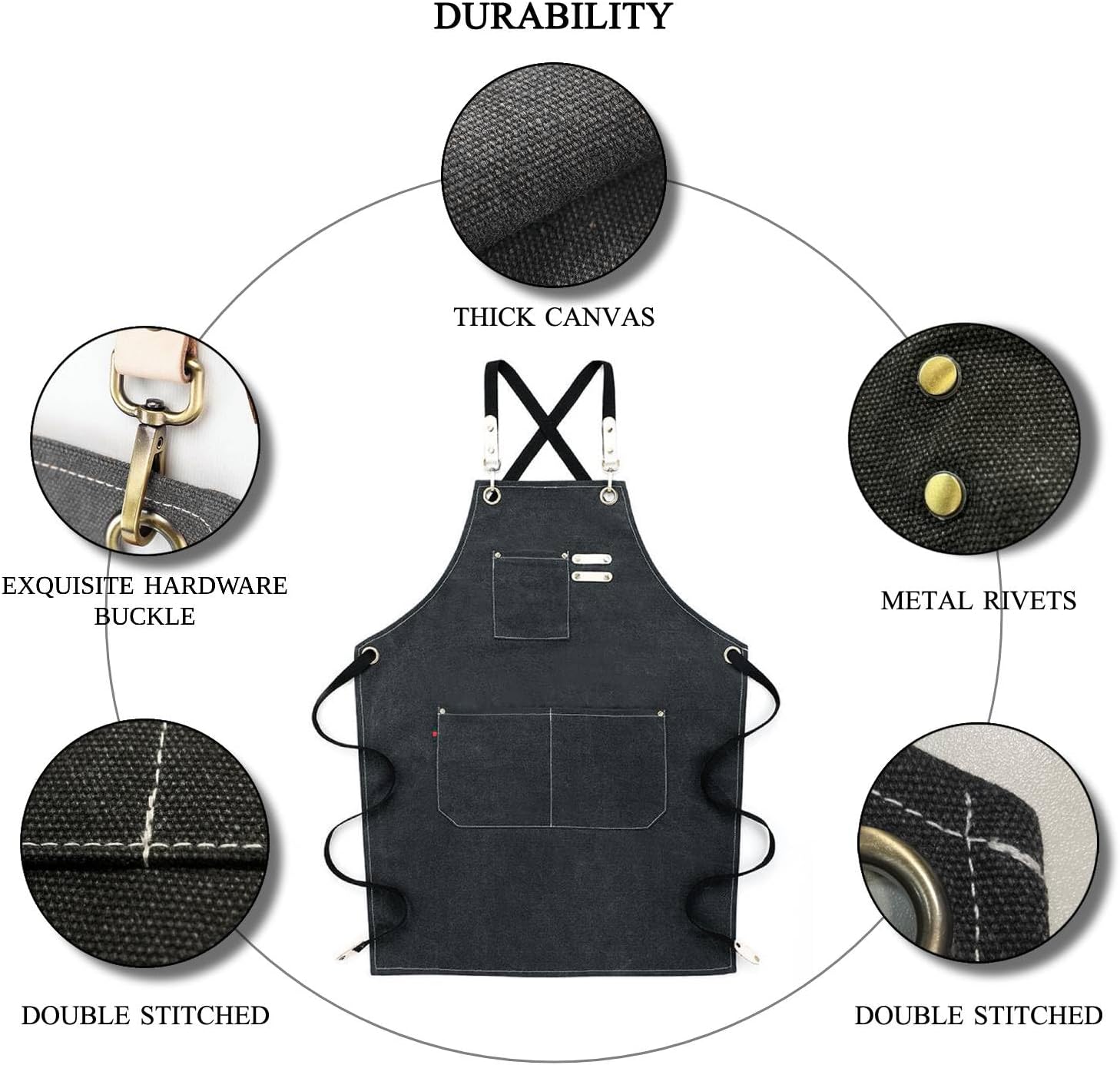 Chef Works Apron, 100% Cotton Canvas Cooking Apron for Women & Men, Kitchen Apron with 3 Practical Pockets, Adjustable Straps, Full Coverage for Cooking, BBQ, Gardening - Image 4