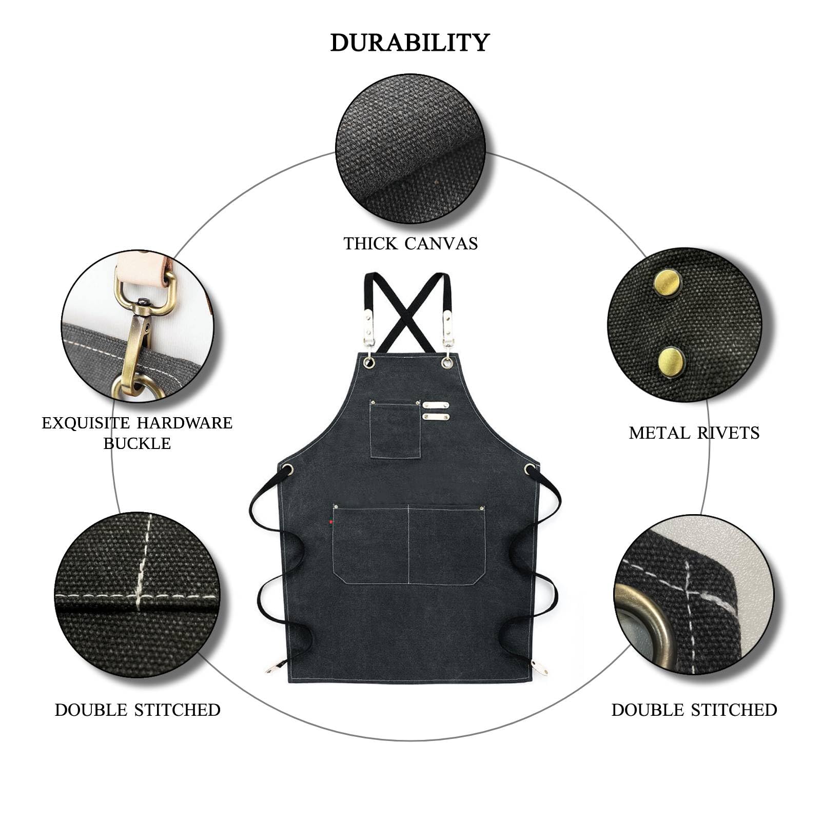DONGGH Chef Apron Durable Quality Canvas Cross Back Adjustable, Work Apron for Kitchen, Coffee shop, Restaurant, Drawing?Florist, Gifts, Heavy Duty Apron for Men Women with Large Pockets, Black