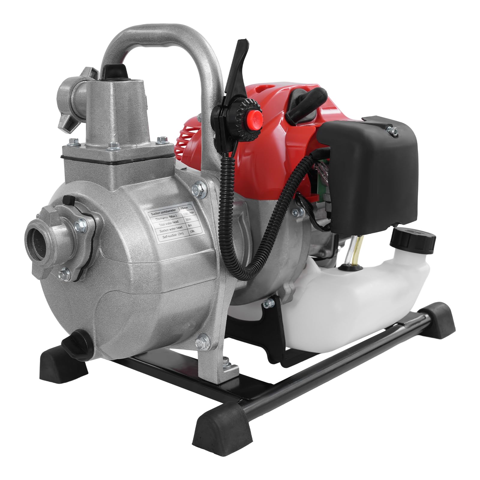 pompe à eau 1,25 kW, 10 000 l/h, hauteur de refoulement de 98 m, raccord de 2,5 cm, pompe de jardin, pompe à eaux usées avec moteur 4 temps, zone d'aspiration de 8 m, pompe à essence, démarrage à