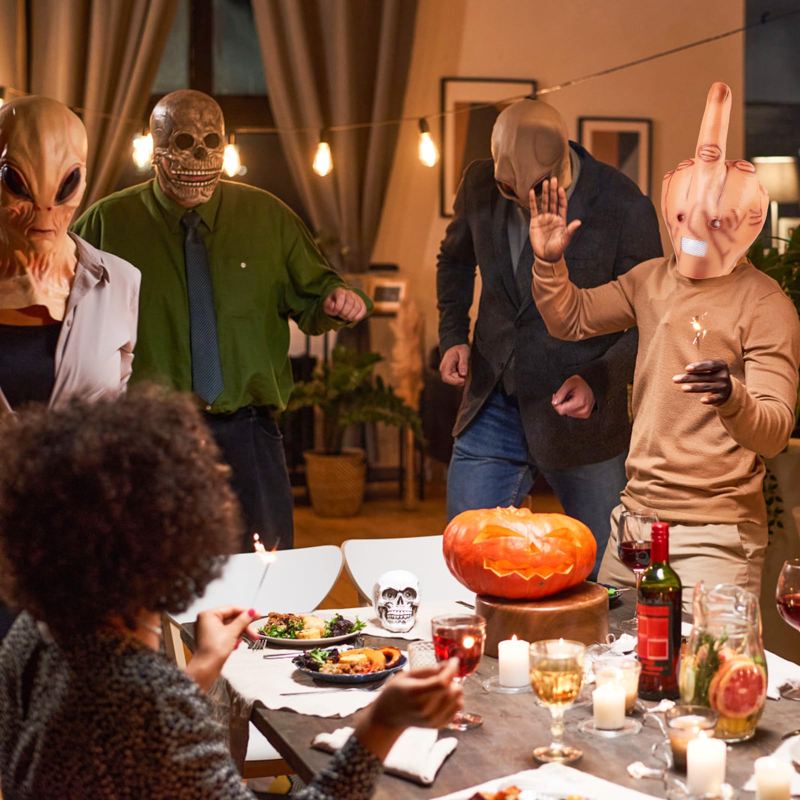 Maska na palec środkowy, Halloween, pełna głowa, lateksowa, realistyczna, zabawna maska na głowę, dla dorosłych, straszna maska na palec na Halloween, na całą głowę, lateksowa, na środkowy