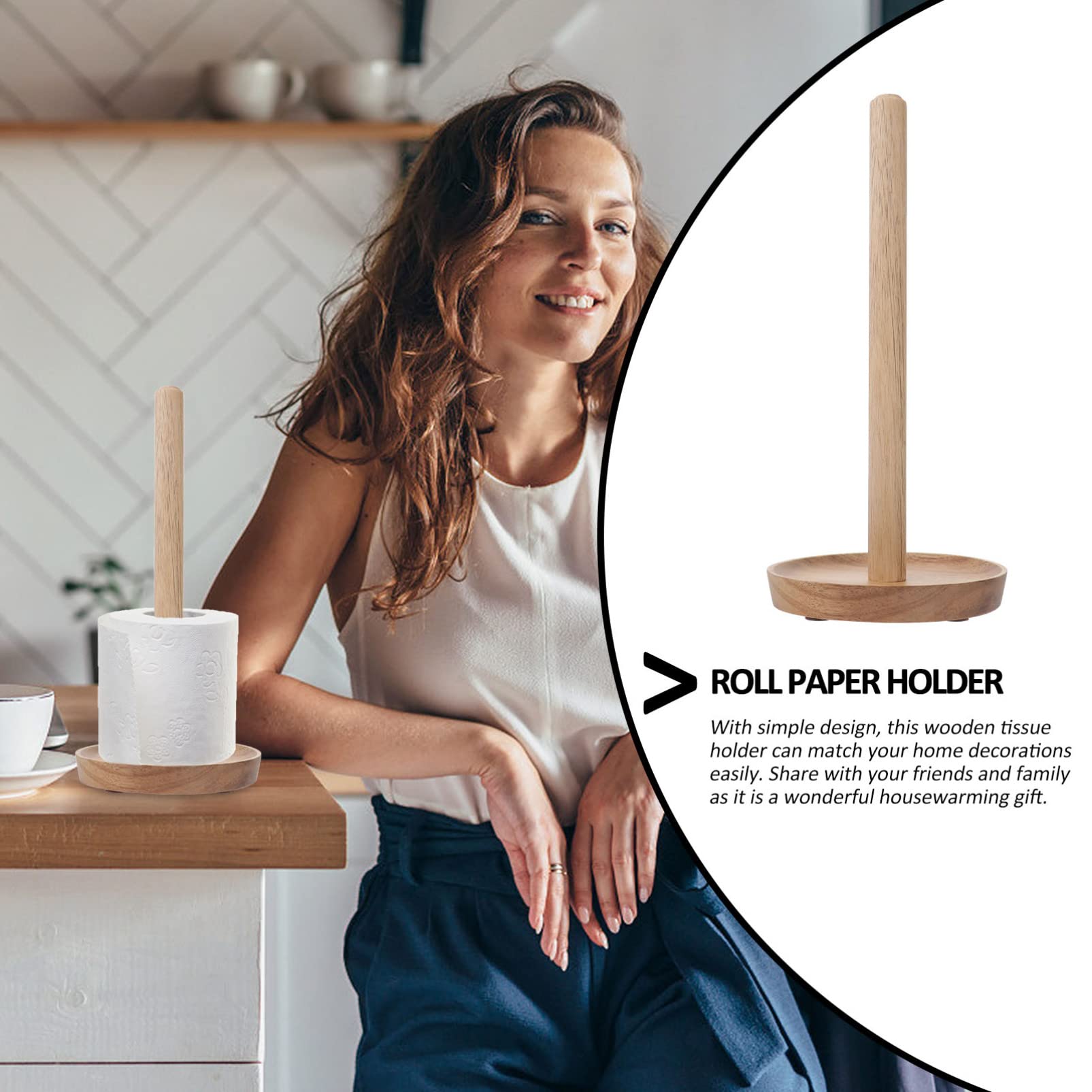 Hemobllo Massivholz Toilettenpapierhalter Stehend mit Anti Kipp Funktion Kreativer Rollenhalter für Wc und Bad Dunkles Akazienholz Stabiler Papierrollenhalter für Haushalt und Büro