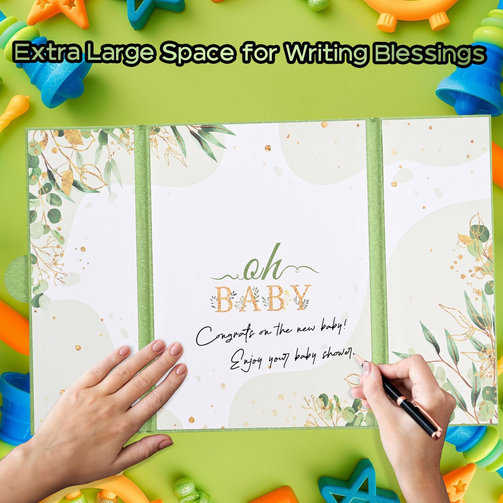 Baby Shower Guest Book Sage Green Safari Oh Baby Signing Guestbooks Alternative Sign in Book Signature Memory Book Gifts for Boys Girls Creative Sign Card Board Keepsake Baby Shower Party Decorations - Image 4