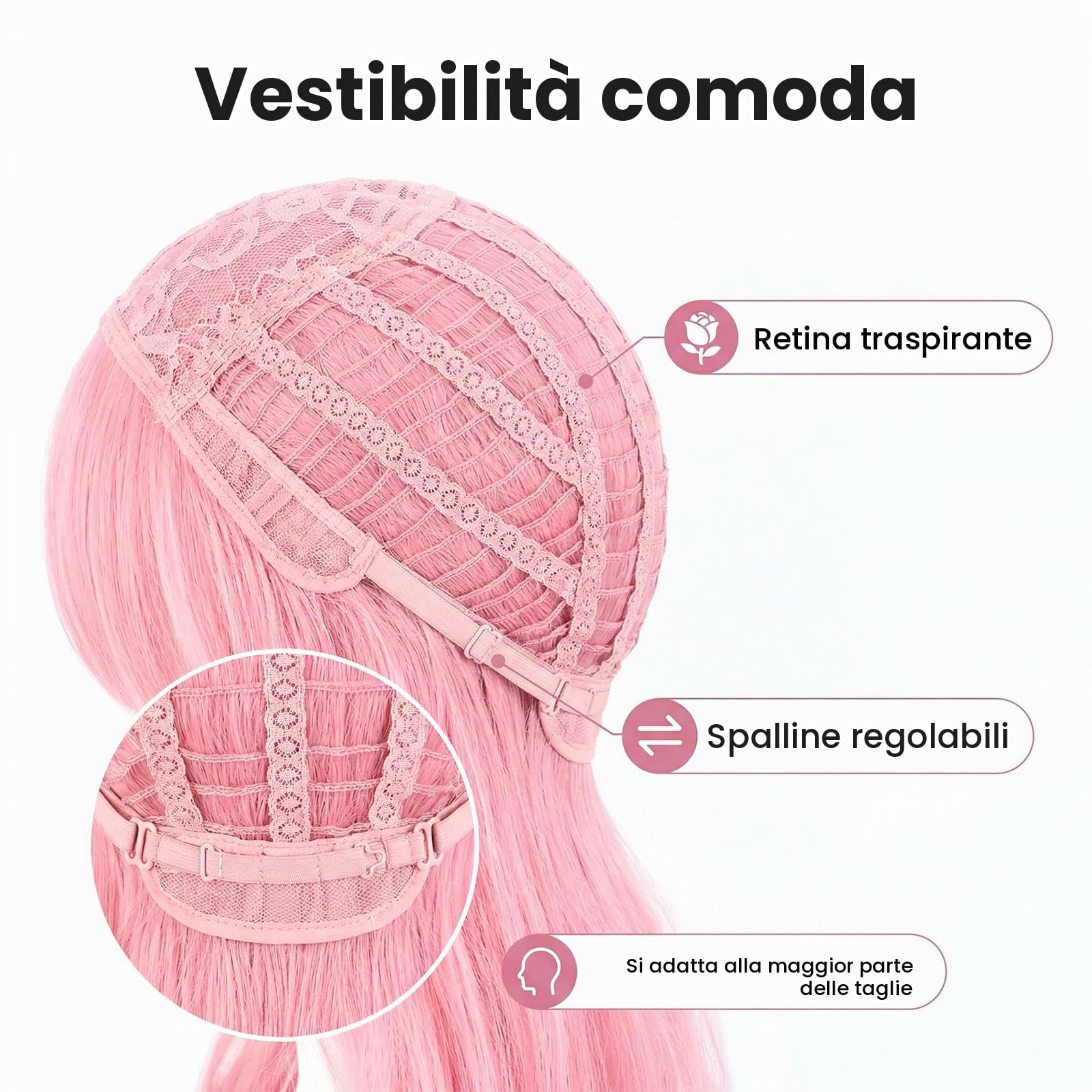 28 Pollice/70CM Lungo Lisci Parrucche Donna, Lunga Lisci Parte Centrale Rosa Parrucca, Alto-temperatura Fibra Ordinario Parrucche, Parrucca Partito Halloween Parrucche