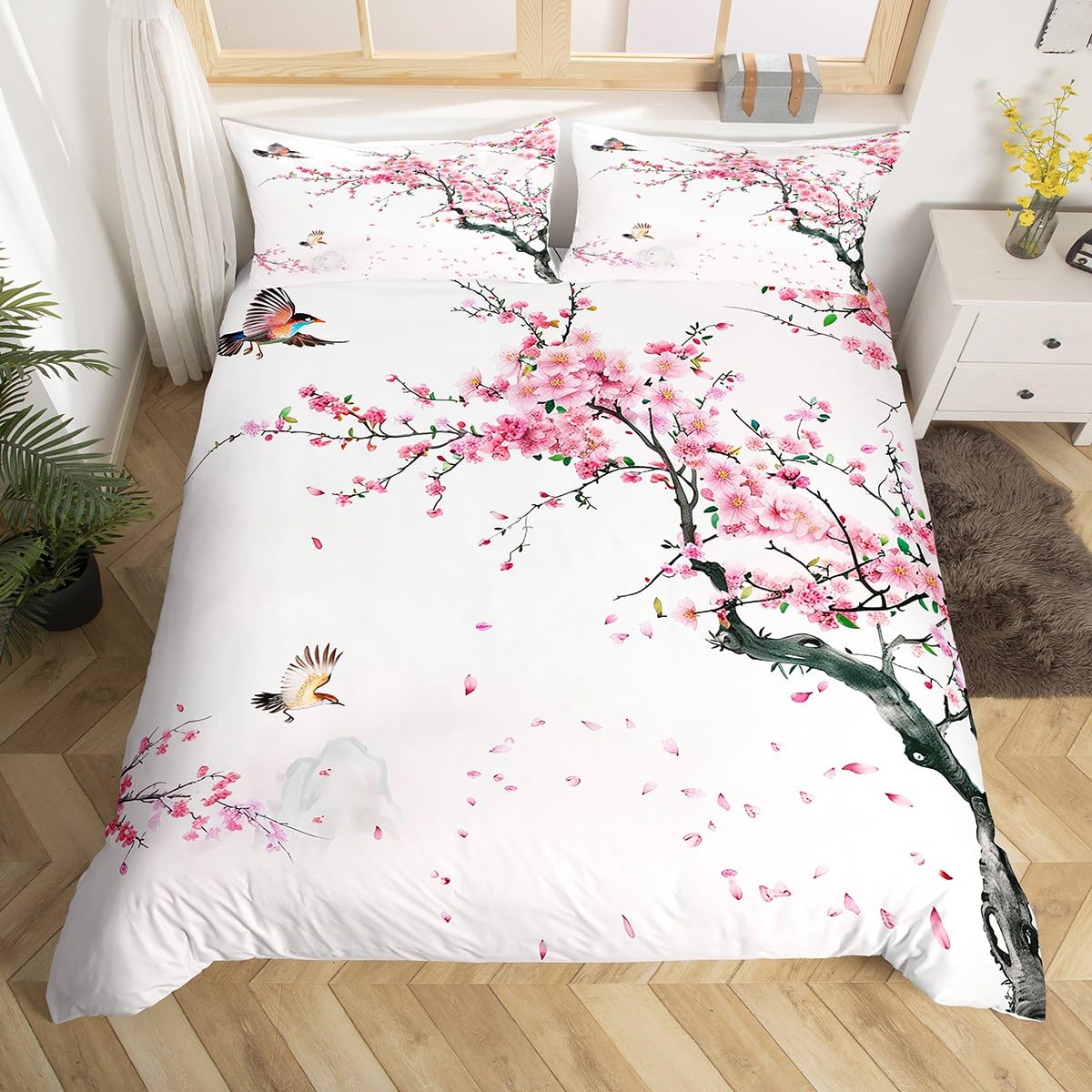 Housse de couette rose et fleur de cerisier pour des nuits douces
