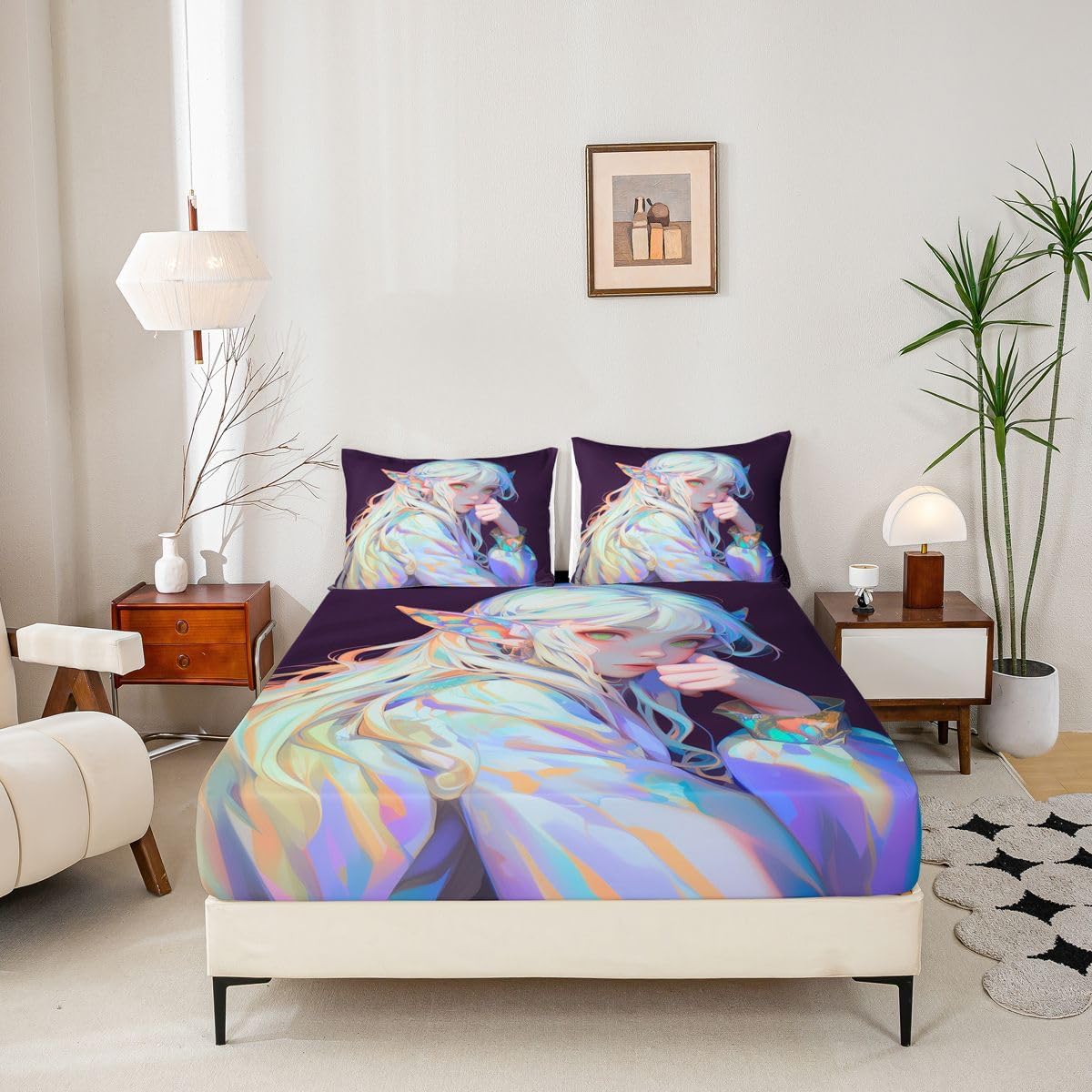 Anime Girl Bed Sheets 3D Japanese Bedding Set Kawaii Girly Fitted Sheet with Deep Pocket, Anime Lovers Gifts Fitted Bed Sheets Soft Lightweight Sheets for All Season, Twin 2Pcs image 3