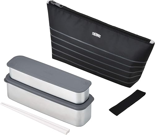 Thermos DSA-804W BKBD - Caja Bento de 2 niveles, lonchera delgada fresca, 28.1 onzas líquidas (27.6fl oz), borde negro disponible en Yaxa Colombia