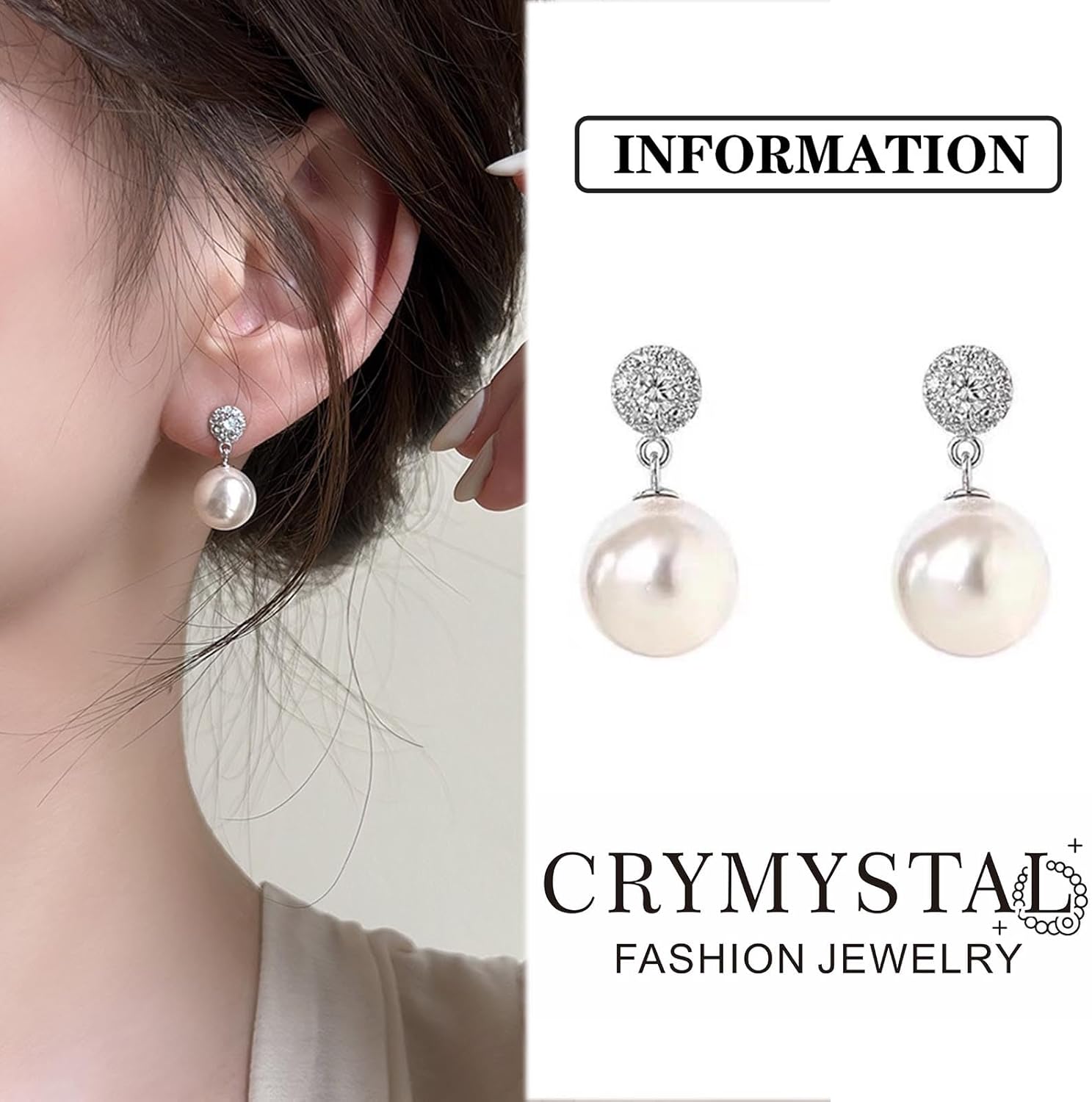 Vintage Pearl Dangle Earrings Pearl Drop Earrings Dot Crystal Stud Earrings Gold Pearl Bead Earrings Pearl Wedding Earrings Jewelry for Women and Girls - Image 5