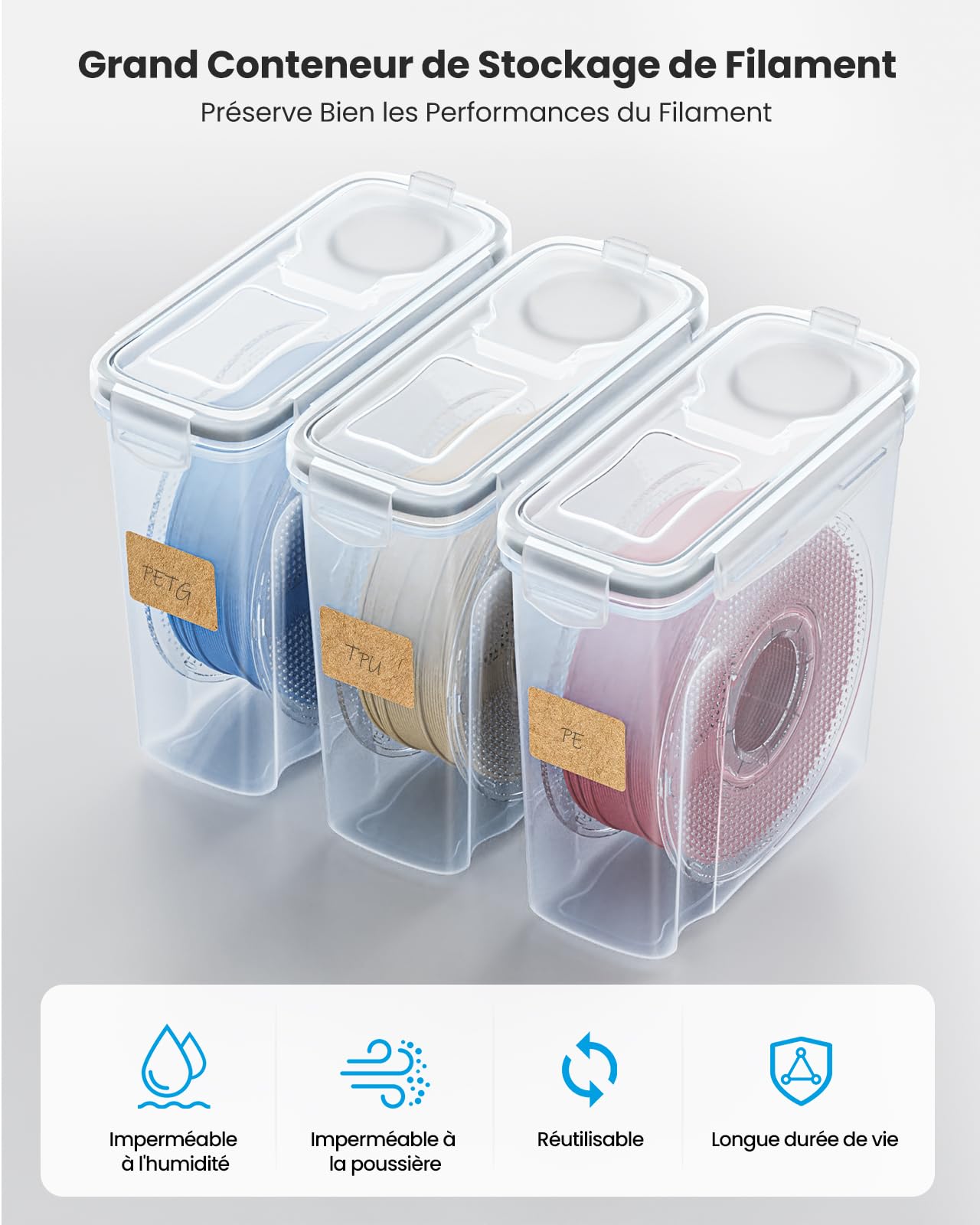YOOPAI Boîte de rangement pour filament d'impression 3D - Lot de 6 conteneurs étanches avec dessicants et étiquettes