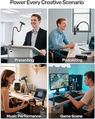 Miniatura 8 de Soporte de micrófono de cuello de cisne con abrazadera, soporte de brazo de micrófono de escritorio flexible de 19 pulgadas con adaptadores de