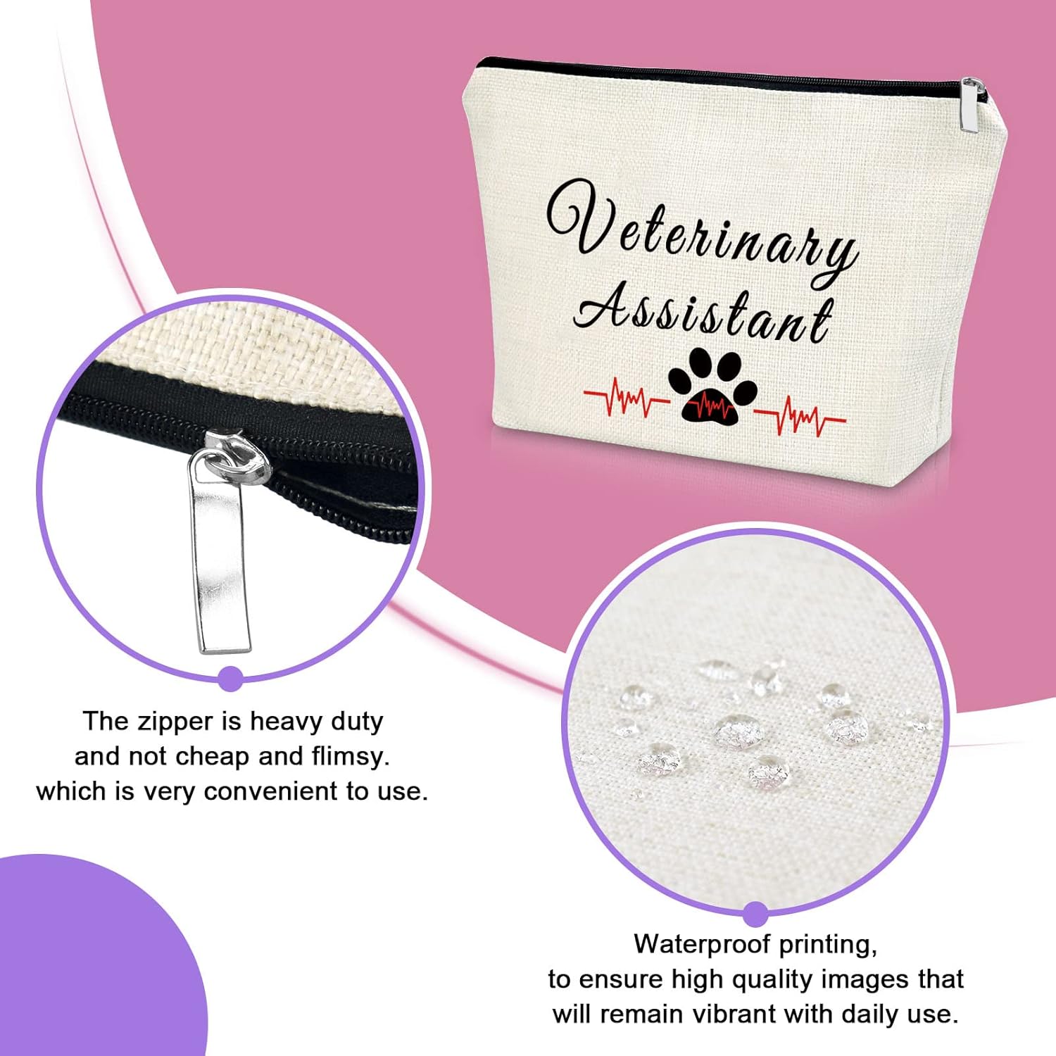Sazuwu Veterinarian Assistant Gift for Women Makeup Bag Appreciation Thank You Gift Cosmetic Bag Birthday Christmas Retirement Present Travel Pouch - Image 3