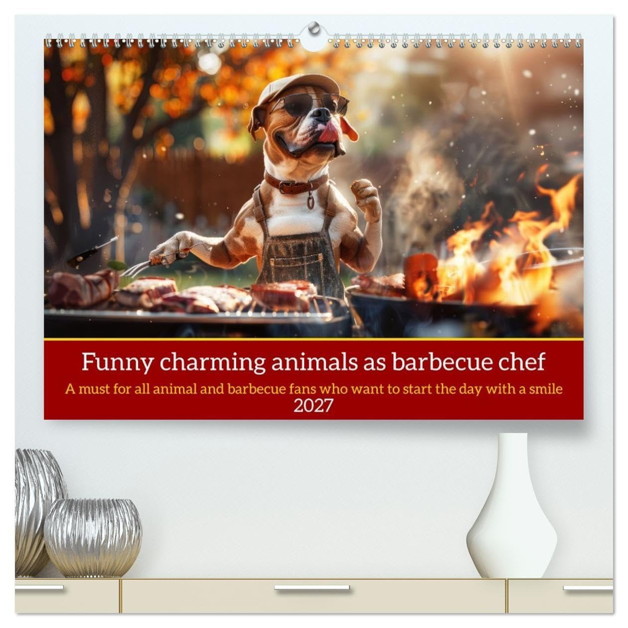 Funny charming animals as barbecue chef (High Quality Premium Wall Calendar 2027 DIN A2 landscape),CALVENDO 12 Month Wall Calendar: Funny animals with barbecue apron on the grill with humorous slogans