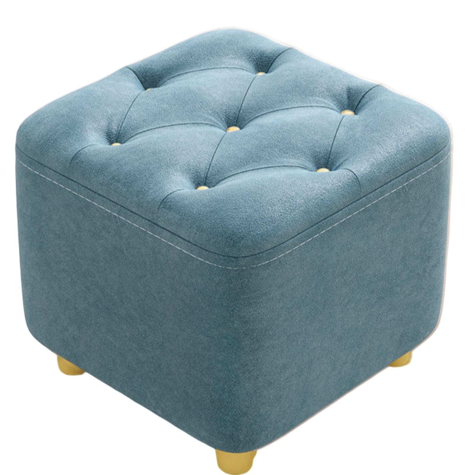 LUXXASmall Foot Stool Storage Footrest Stool with Legs Small Footstool with Padded Suitable for Bedrooms and Hallways,Blue