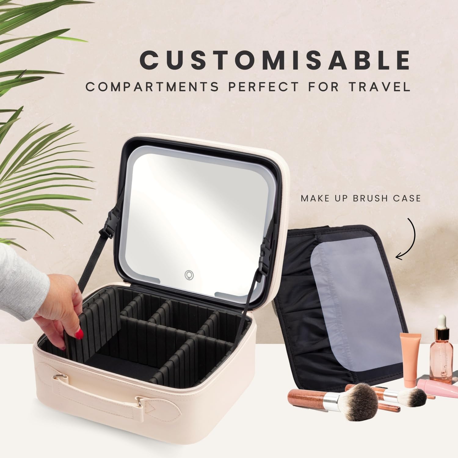 SENSSE Glow Up Case LED Make-up Reisekoffer mit Spiegel - Kosmetik-Organizer mit verstellbarem Licht, 3 Beleuchtungsmodi, Touch-Dimmbarer HD-Spiegel, wiederaufladbarer 2000-mAh-Akku und verstellbare