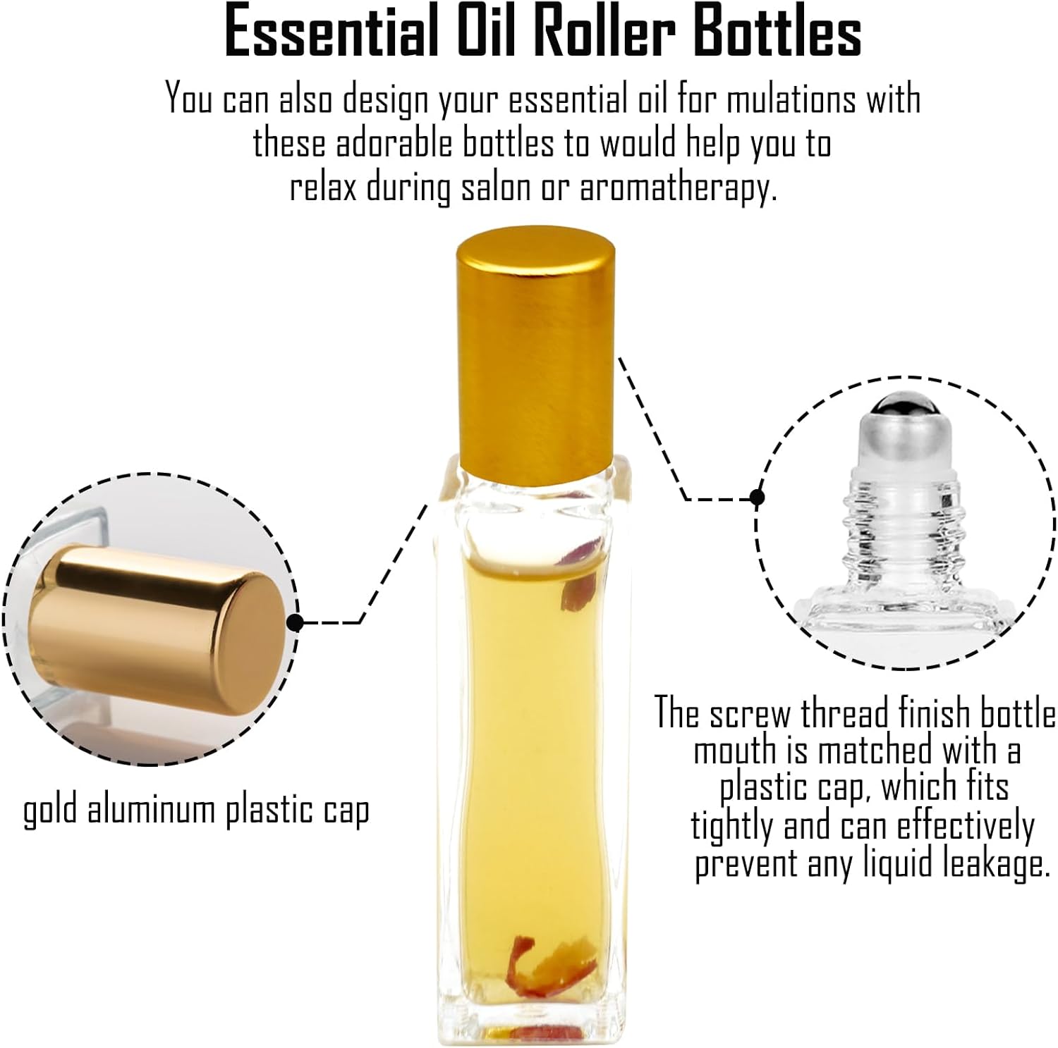 100 Pcs 10 ml Roller Bottles for Essential Oils, Square Thick Empty Glass Roller Bottles with Stainless Steel Roller Balls Protection Leakproof with 5 Funnel for Travel