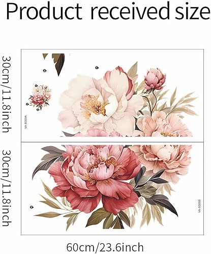 Miniatura 5 de Calcomanías de pared de flores de peonía rosa claro, sacinora acuarela botánica floral, calcomanías de pared extraíbles de vinilo para despegar y