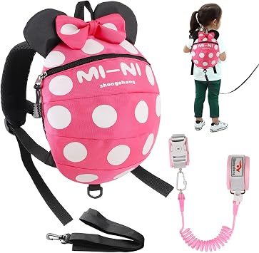 Toddlers Leash for Walking + Anti Lost Wrist Link Safety Wrist 4 in 1 for Toddlers, Child, Babies & Kids, Safety Harness Kids Walking Wristband Assistant Strap Belt for Girls Rose red