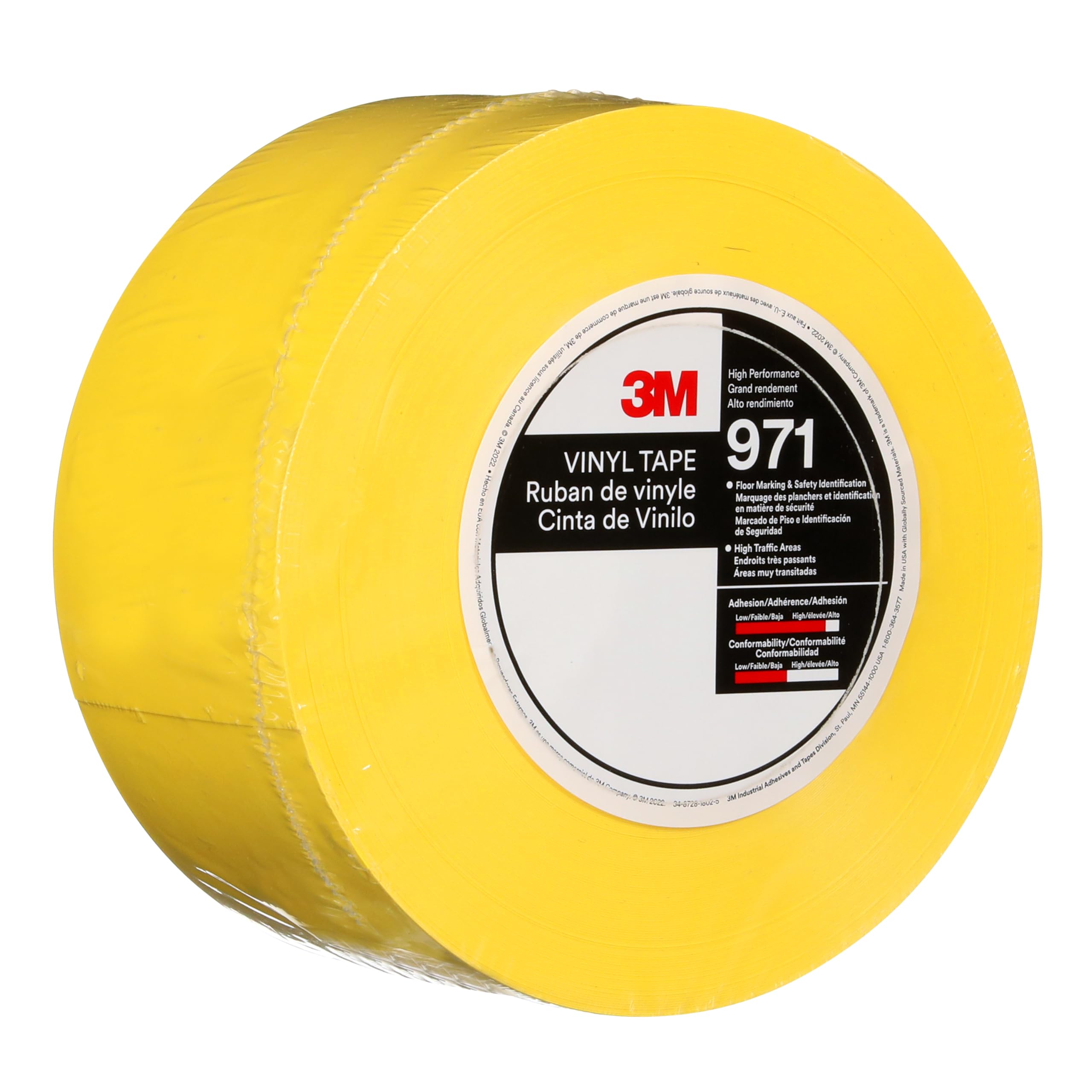 3M Trwała taśma do oznaczania podłoża 971, żółta, 76,2 mm x 32,9 m, 0,43 mm, pakowana pojedynczo do wygodnego wyjmowania